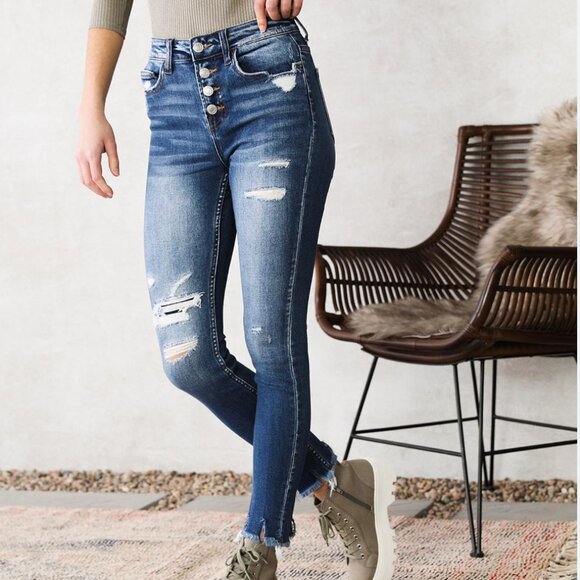 Vervet Distressed Raw Hem Blue Jeans | Size 30/10 - Picture 1 of 8